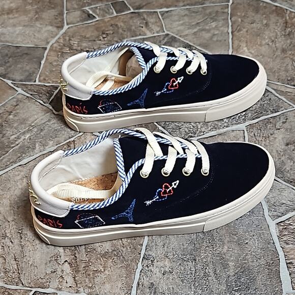 New in Box Soludos Navy Paris Platform Sneakers Sz 8 - Picture 2 of 12